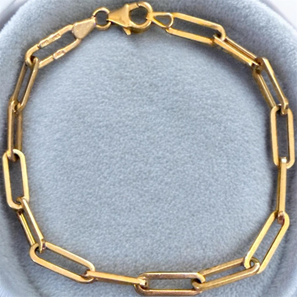 14 K Solid Gold Paper Clip Chain Link Bracelet
